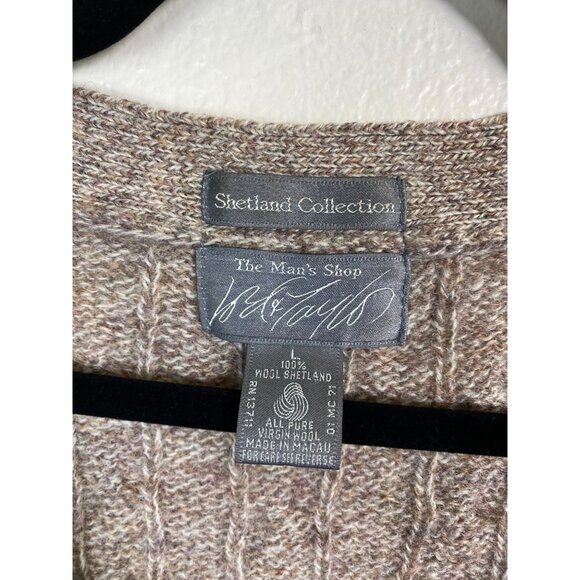 Lord & Taylor Shetland Wool Mens Wool Cable Knit Cardigan Sweater Sz Large Beige - Picture 3 of 14